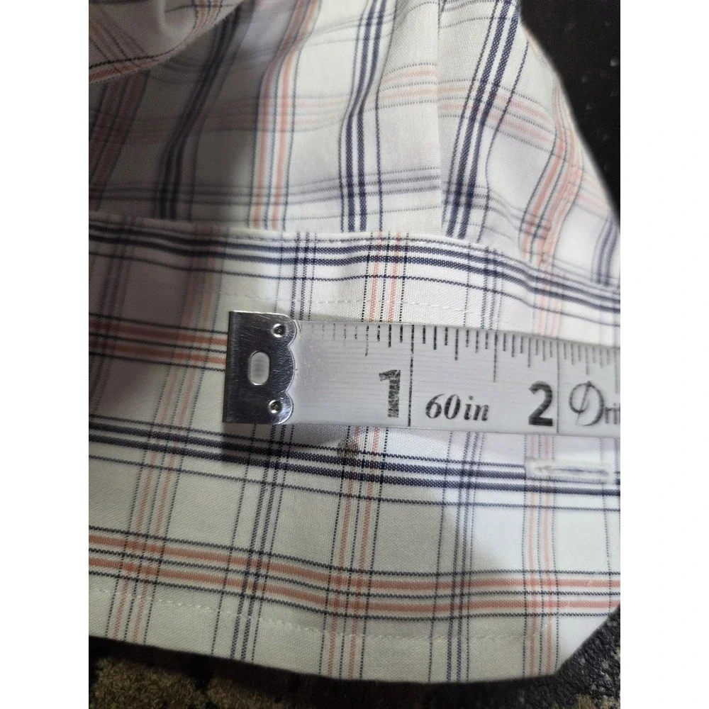 Banana Republic Shirt Mens Large White Blue Plaid Non-Iron Slim Fit Button Dress